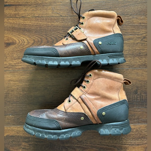 Polo Ralph Lauren Mens Brown Leather Lace-Up Zip Boots Size 10D - Picture 7 of 10